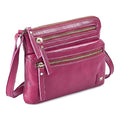 Small Leather Crossbody Bag for Women Adjustable Sling Purse Multi Pocket | Genuine Top Grain Leather, 4 Zip Pockets, Cross Over for Travel, Gift for Women, Phone Pocket - color: Fuchsia Pink Nappa