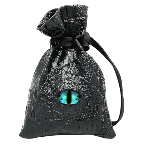 Haxtec Dragon Dice Bag, PU Leather Pouch with 3D Glass Dragon Eye | Drawstring, DND Dice Bag, For Dungeons & Dragons, D&D Gifts for Dragon Gamer and Lovers, Medium, Patent D893867 - color: Blue Green, size: Medium