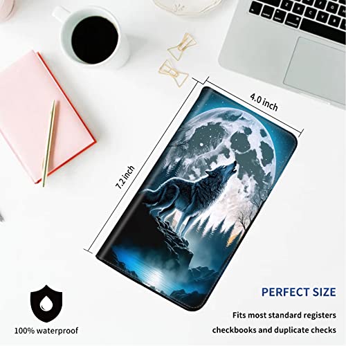 DEGDFSGR Checkbook Cover - Premium Leather Standard Duplicate Register Check Card Book Holder Wallet with RFID Blocking Function for Girl Men Women,Howling Wolf Moon - color: Howling Wolf Moon