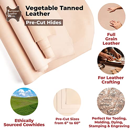 ELW Vegetable Tanned Leather 8-9 Oz. (3.2-3.6mm) Thickness | Pre-Cut 2 PCS 2.5-4 SQ FT | Tooling Leather Cowhide - Full Grain Leather Good for Crafting, Saddlery, Home Decor, Holsters, Knife Sheaths - size: 2 PCS 2.5-4 SQ FT
