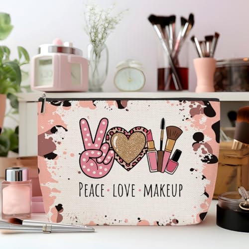 ZHAMEN Peace Love Makeup Bag, Leopard Print Portable Pouch Purse Travel Essentials Organizer Cosmetic Bags for Women, Roomy Travel Makeup Toiletries Accessories, Christmas Birthday Gifts for Women - color: Multicolor 1429