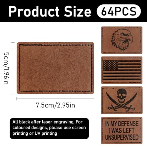 J.CARP 64Pcs Blank Leatherette Hat Patches with Adhesive, Iron on Leather Patches for Hats, Laser Engraving Heat Press Leather Patch for Fabric Clothes Repair Repair Brown Rectangle - color: Brown Rectangle