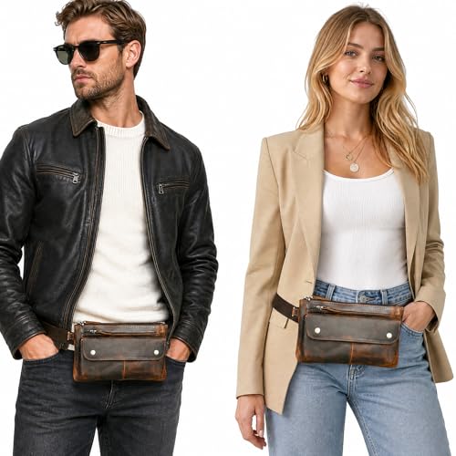 Genuine Leather Hiking Riding Travel Fanny Waist Pack Small Phone Pouch For Men Women FB811-29 (100% Leather-The 8136 Brown) - color: 100% Leather-8136 Brown