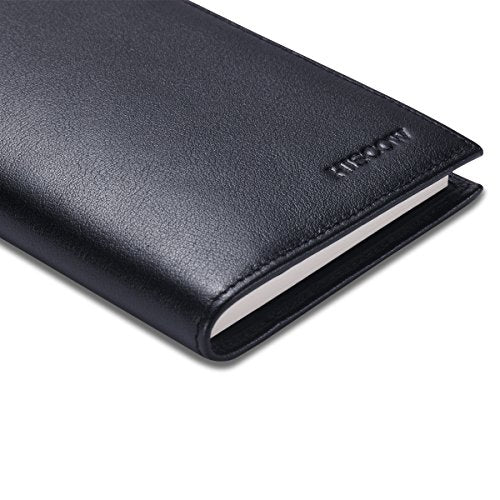 HISCOW Leather Checkbook Cover for Duplicate Checks with Pen Holder - color: Black