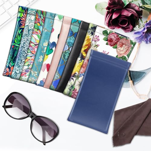 FINTIE Soft Eyeglasses Case with Cleaning Cloth, Squeeze Top Glasses Pouch | Sunglasses Eyewear Bag, Vegan Leather, For Reading /Prescription Glasses Storage, For Women Daily Carry - color: Navy Blue