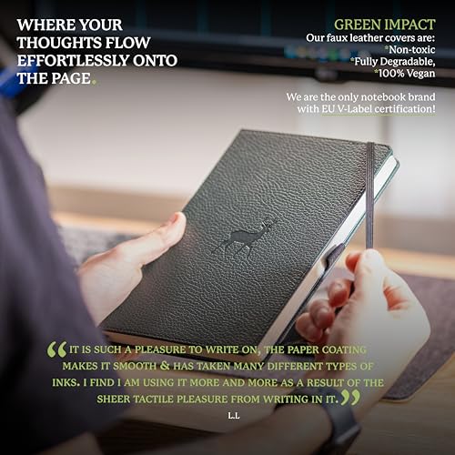 Dingbats* Wildlife Dotted Journal Notebook A5 - Vegan Leather Hard Cover, Ideal for Work, Travel - Pocket, Elastic Closure, Bookmark - color: Green Deer, style: Dotted
