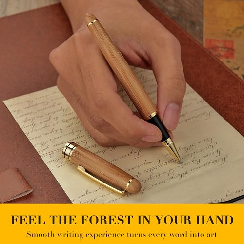 BEILUNER Luxury Wood Ballpoint Pen Writing Set,Bamboo-Elegant Nature Nice Gift Pen Set for Signature Executive Business Office Fancy Writing Supplies - Christmas Gift Boxed with Spare Refills (Black) - color: Bamboo
