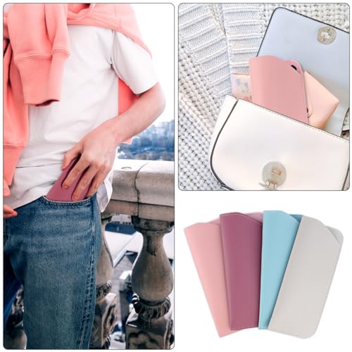4 Pack Soft Leather Glasses Case 7x3 Inch Eyeglasses Pouch Portable PU Leather Glasses Pouch - color: 4 Light Colors