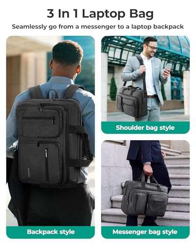 BAGSMART 3 In 1 Laptop Bag for Men, Computer Briefcase 17.3 Inch Laptop Water-Repellent Shoulder Bag, Computer Bag Business Travel Office, Black - color: Black