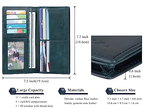 VISOUL Leather Checkbook Cover Wallet for Men with RFID Blocking, Mens Long Bifold Cash Tall Wallet with 11 Credit Card Slots 1 ID Window (Dark Blue) - color: Dark Blue