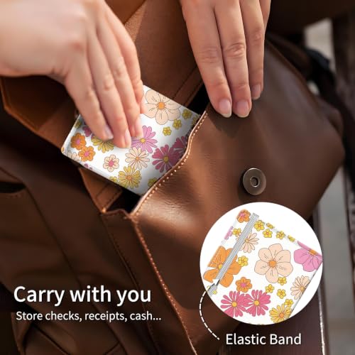 Checkbook Cover for Personal Checkbook, Cute Pu Leather Check Book for Women & Men, Slim Checkbook Holder with Pen Holder and Built-in Clear Plastic Divider, Cute Flowers - color: Cute Flowers