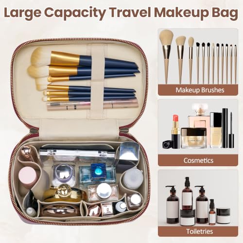 PU Leather Travel Makeup Bag Hard Cosmetic Organizer Vanity Case for Women - color: Burgundy