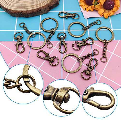150Pcs Swivel Snap Hook Set,Swivel Clasps Lanyard Snap Keychain Hooks Lobster Clasp Split Key Rings with Chain and Jump Rings Bulk for Keychain Lanyard,Jewelry,DIY Crafts Supplies - color: Antique Bronze