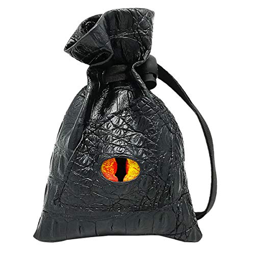 Haxtec Dragon Dice Bag, PU Leather Pouch with 3D Glass Dragon Eye | Drawstring, DND Dice Bag, For Dungeons & Dragons, D&D Gifts for Dragon Gamer and Lovers, Small, Patent D893867 - color: Red Yellow, size: Small