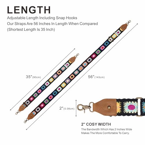 Nefelibata Purse Strap-2" Crazy Horse Leather Wide Shoulder Strap Adjustable Replacement,Retro knit Embroidery Multi-pattern Crossbody Bag Straps for Handbag,Crossbody Bags(Black Knit Embroidery) - color: Black Knit Embroidery