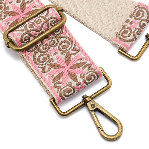ZOOEASS Bronze Buckles Purse Strap, 2" Wide Crossbody Handbag Strap Adjustable Replacement Shoulder Strap Vintage Embroidery - color: 5cm-color13
