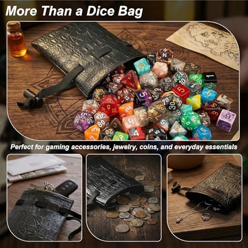 Haxtec Dragon Dice Bag, PU Leather DND Dice Pouch, Drawstring | DND Dice Bag, For Dungeons & Dragons, D&D Gifts for Dragon Gamer and Lovers, Black No Eye, Small - color: Black, size: Small