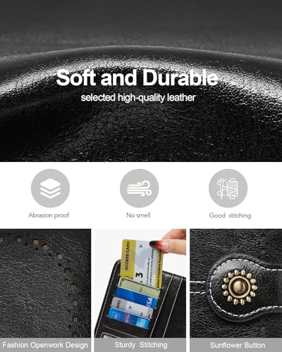 TFKGS Wallet for Women RFID Blocking Leather Large Capacity Card Holder Ladies Phone Clutch Travel Long Purse Wristlet | RFID Blocking - color: 2-Upgrade-Wax-Black