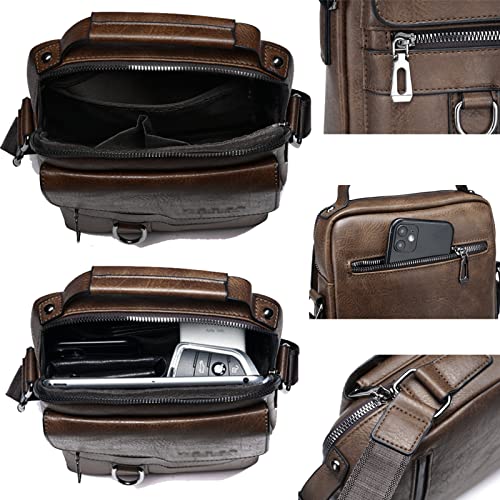 Messenger Bag for Men Crossbody Shoulder Purse Small Vintage PU Leather Satchel Pouch Side Crossover Handbag - color: Men Messenger Bag for Dark Brown