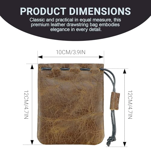 Drawstring Cowhide Bag, Leather Storage Bags Small Waterproof Pouch (Light brown-small) - color: Light Brown-small