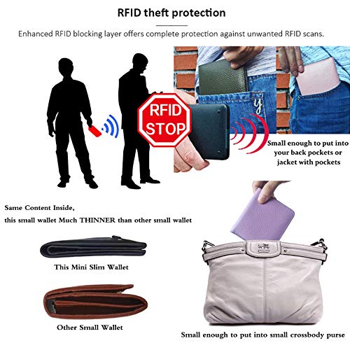 Small Leather Wallet for Women, Ladies Credit Card Holder RFID Blocking Women's Mini Bifold Pocket Purse - color: Brown Rfid Blocking