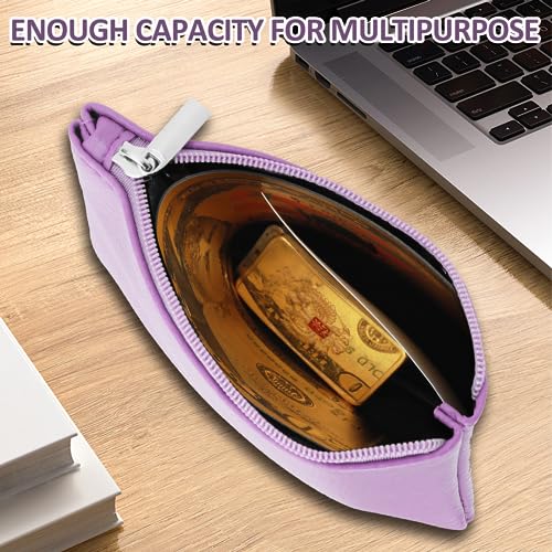 simarro Coin Purse, Vegan Leather Lychee Pattern Zipper Change Purse Portable Coin Wallet Mini Change Holder Coin Pocket for Women Credit Card Folded Bills ID Key Headset Lipstick (Light Purple) | Portable Coin Wallet Mini Change Holder for Women Coin Poc