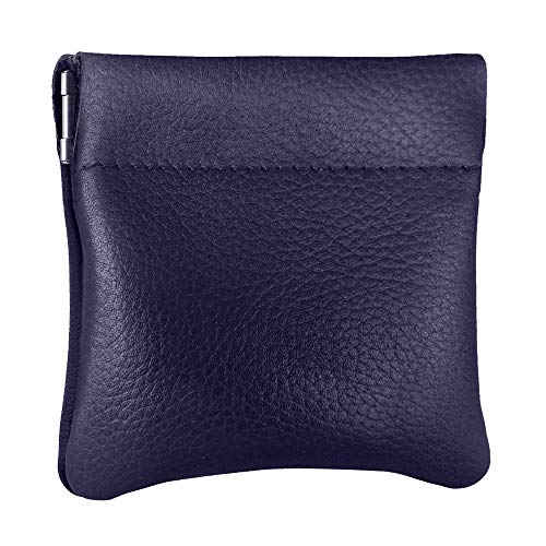 Genuine Leather Squeeze Coin Purse, Coin Pouch Made IN U.S.A. Change Holder For Men/Woman Size 3.5 X 3.5 (Purple) - color: Purple