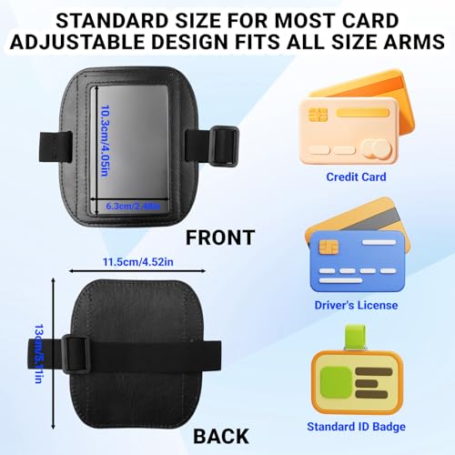 1 Pcs Black Arm Badge Holder, Adjustable ID Badge Holder Armband with Clear PVC Window, Waterproof PU Leather Ski Pass Armband for Security, Work, Office, Business, Skis