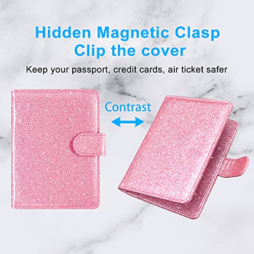 Passport Holder Cover, ACdream Protective Premium Leather RFID Blocking Wallet Travel Case for Passport/Credit Card/Air Ticket, - color: Glitter Pink