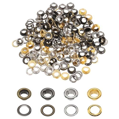 uxcell 100 Set Copper Grommets Eyelets, 1/4"(6mm) Grommets Eyelets with Washers Grommets Kit Copper Eyelets for Belts, Shoes, Clothes, Bead Cores, DIY Project (Gold/Silver/Grey/Bronze) - size: 1/4"(6mm)