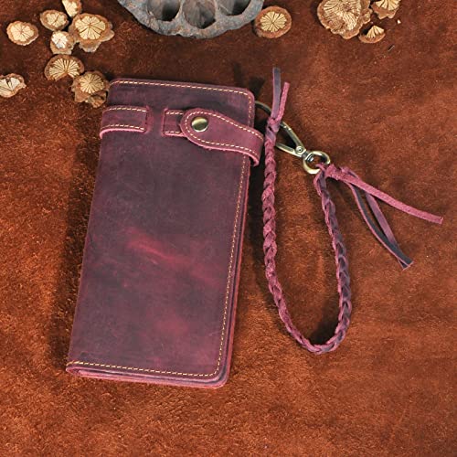 Le'aokuu Mens Genuine Leather Bifold Wallet Organizer Checkbook Removable Chain Wallet