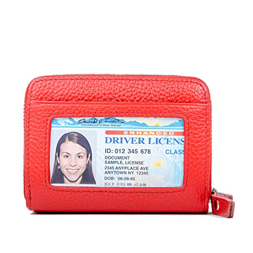 KALMORE Wallets for Women Genuine Leather Double Zipper RFID Blocking Purse with Coin Pocket - color: Red