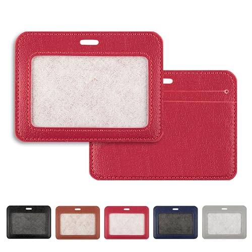 1 Pack Badge Holder, Leather ID Badge Holder with Window, ID Card Holder | Horizontal ID Holder, ID Card Holder for Office Factory Nurses School Teacher Students - color: Red-1, size: 1 Pcs