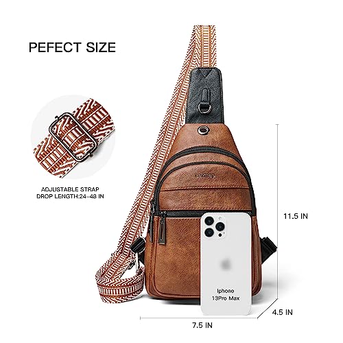LATMAP 7L Sling Bag For Women Faux Leather Anti Theft Small Casual Daypack Backpack Fanny Pack Crossbody Chest Bags Purse Waterproof - color: 7l-brown W/ Black Trim