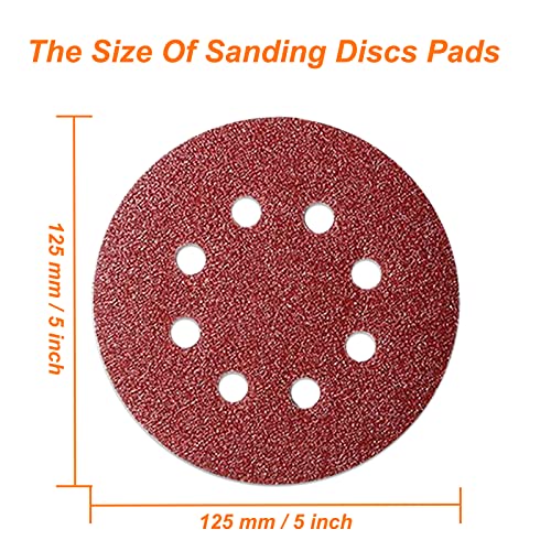 50Pcs 125mm 8 Holes Sanding Discs Pads Sanding Sheets, 5 Inch 60 Grits Hook and Loop Sandpaper Sheet for Random Orbital Sander. - style: 60 Grits