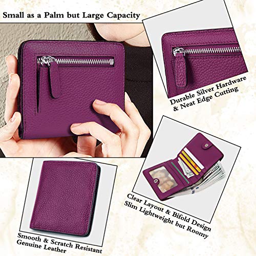 Small Leather Wallet for Women, Ladies Credit Card Holder RFID Blocking Women's Mini Bifold Pocket Purse - color: Dark Magenta Rfid Blocking