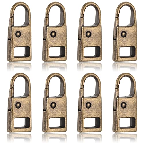 WILLBOND 8Pcs Zips,Bronze | Replacement Pull Tab for Luggage Backpack Jacket, Detachable Metal Slider, Universal Zipper Repair Kit, Fixer Handle - style: Bronze