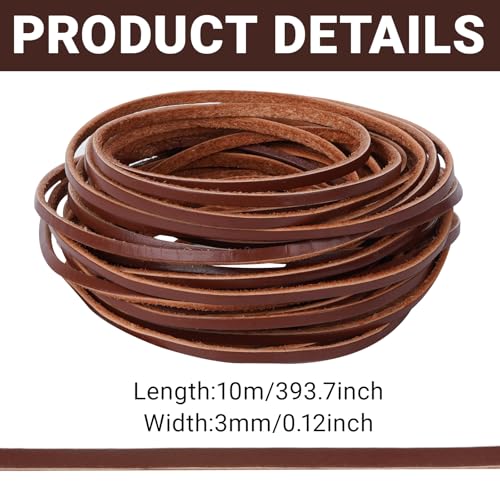 Yookat Leather String 3mm Flat Leather Cord Strip Cord Braiding String Artificial for Jewelry Making Bracelets Necklaces Shoe Laces Boot Laces and DIY Arts and Craft(10.94 Yards