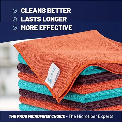 MW Pro Microfiber Cleaning Cloth | Coral, Teal, Plum | 12 Pack | 16” x 16” | All Purpose Microfiber Towels - Clean, Dust, Polish, Scrub, Absorbent - color: Coral, Teal, Plum