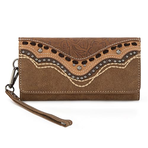 Montana West Wristlet Wallets for Women Western Trifold Wallet Purse with Card Holder MW1340-W002BR - color: Embossed-Brown