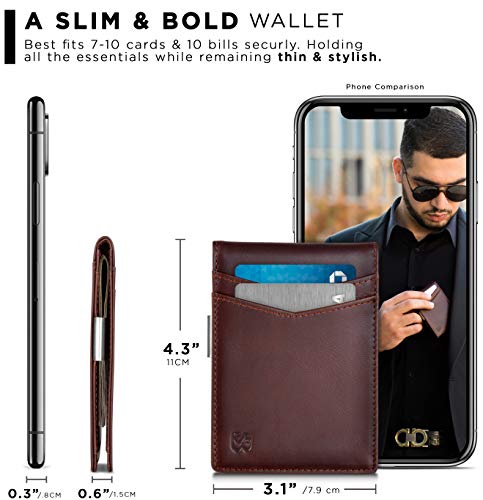 SERMAN BRANDS Money Clip Wallet - Mens Wallets slim Front Pocket RFID Blocking Card Holder Minimalist Mini Bifold - color: Melted Chocolate Transformer