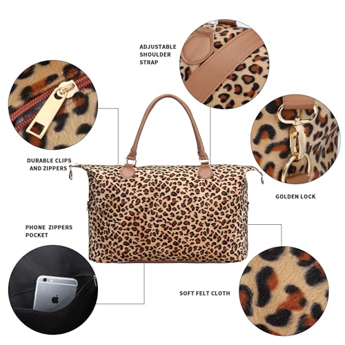 Weekender Bag Duffle Bag For Women Large Travel Tote Bag Overnight Weekend Bags With Shoulder Strap Cow Leopard Atzec… - color: Leopard