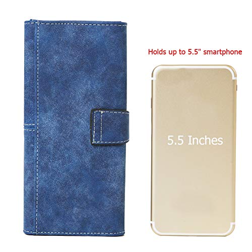 Women's Vegan Leather 17 Card Slots Card Holder Long Big Bifold Wallet - color: Navy