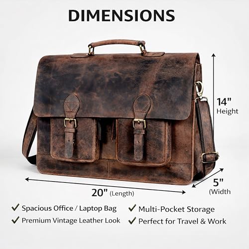 cuero Retro Brown Laptop Messenger Bag Office Briefcase Crossbody Travel Bag For Men And Women Bag Office Laptop Bag - size: 16 inch