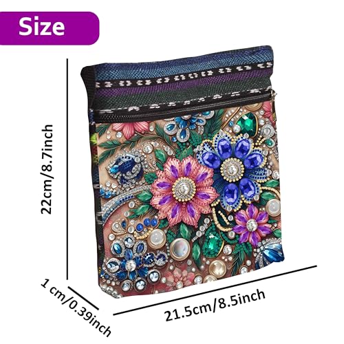 DDGYP 5D Diamond Art Bags, Diamond Art Kits for Adults,8.5x8.7x0.39inch | DIY Diamond Painting Bags for Women,PU Leather Crossbody Bag with Zipper & Adjustable Strap, Flower Pattern - color: Blue