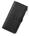 BOSTANTEN Womens Leather Wallet RFID Large Capacity Credit Card Holder | 4 ID Windows, 16 Card Slots, Zipper Coin Pocket, Clutch Wallet, Long Bifold, Ladies Gifts, Grey Black - color: B-Black-oil wax
