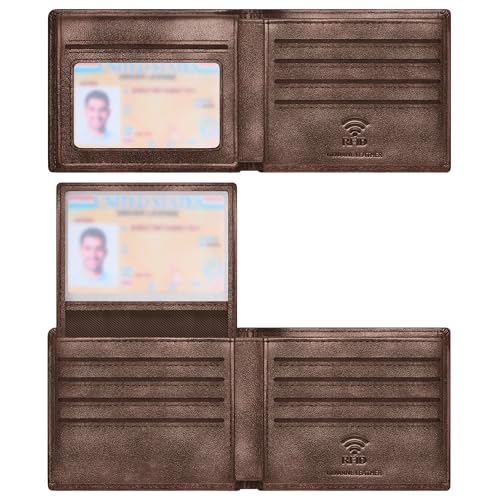 Travelambo Genuine Leather Wallet for Men with Gift Box - Handmade Bifold Stylish - Mens Wallets Rfid Blocking with 2 ID Windows - color: Pearlescent Brown