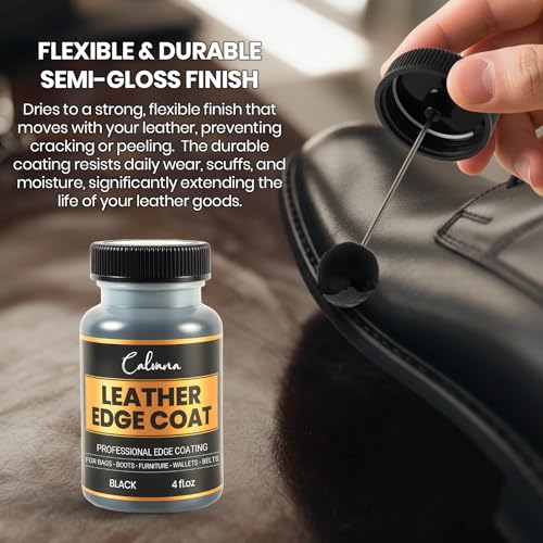 Black Leather Edge Coat with Built-in Applicator - Flexible, Water-Resistant Edge Sealer & Finish for Purses, Belts, Shoes, Bags, Furniture & More (4oz)