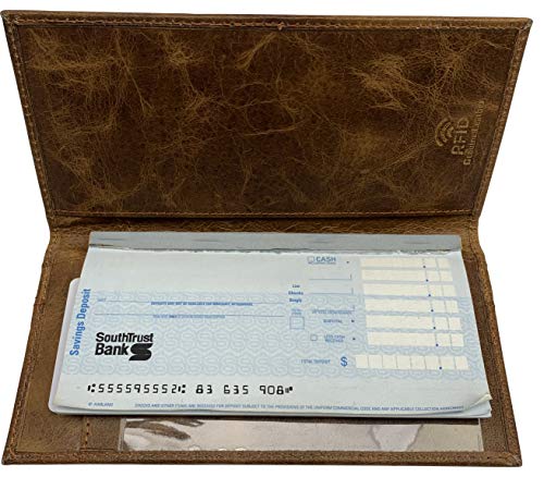 Genuine Leather Checkbook Cover For Men & Women Checkbook Holder Wallet RFID Blocking USA Series (Tan) - color: Tan