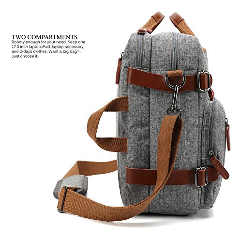 CoolBELL Convertible Backpack Messenger Shoulder bag Laptop Case Handbag Business Briefcase Multi-functional Travel Rucksack Fits 17.3 Inch Laptop For Men/Women (Grey) - color: Grey, size: 17.3 Inches